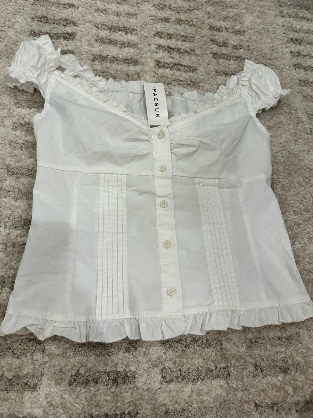 Brandy Melville White Ruffle Button-Front Women's Top